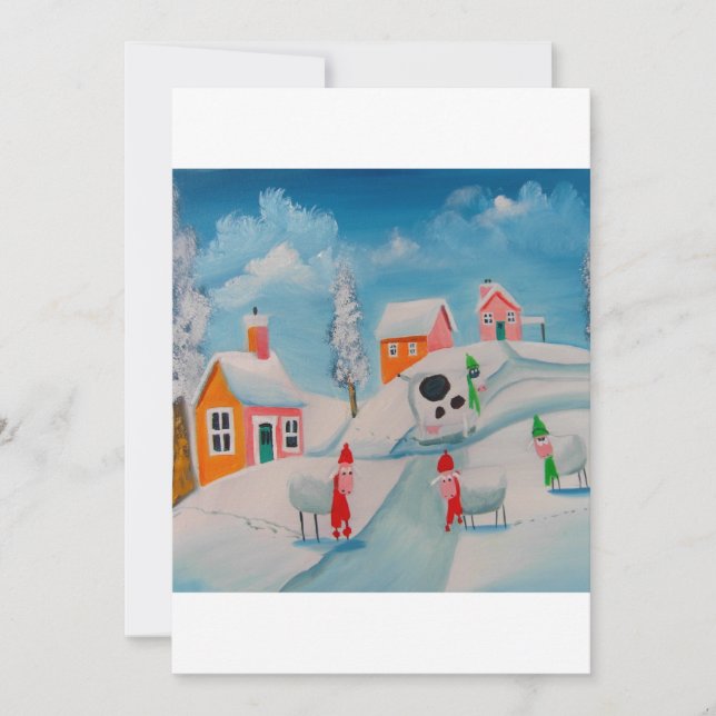 hiver neige scène moutons folk art (Devant)