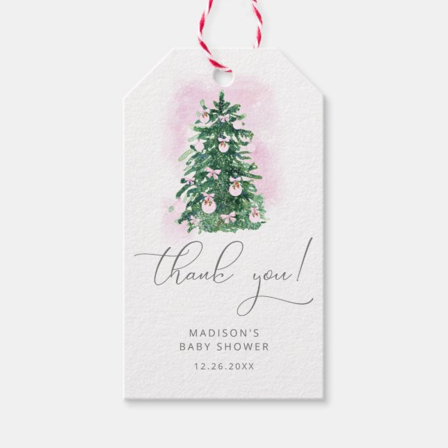 Hiver Noël arbre merci étiquettes cadeaux (Devant)