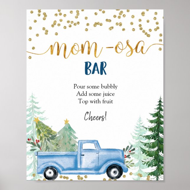 Hiver Noël Camion bleu Momosa Bar Poster (Devant)