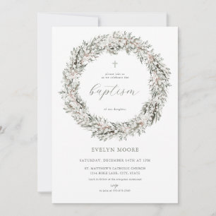 Hiver Noël Wreath Baptême Invitation