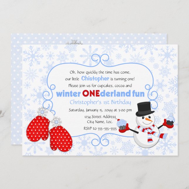 Hiver ONE derland Anniversaire Invitation (Devant / Derrière)