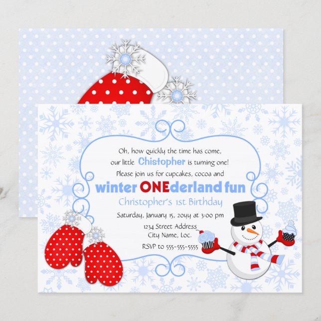 Hiver ONE derland Anniversaire Invitation (Devant / Derrière)