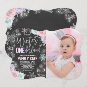 Hiver ONE derland Anniversaire Invitation Argent r