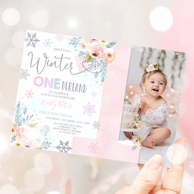 Hiver ONE derland Anniversaire Invitation Argent r (Créateur téléchargé)