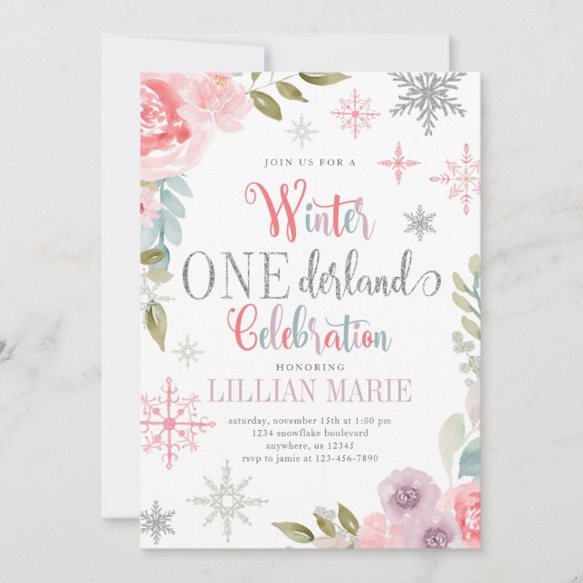 Hiver ONE derland Anniversaire Invitation avec fle (Devant)