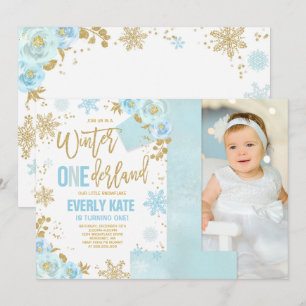 Hiver ONE derland Anniversaire Invitation Blue Gol