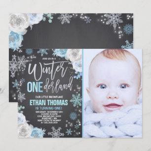 Hiver ONE derland Anniversaire Invitation Blue Sil