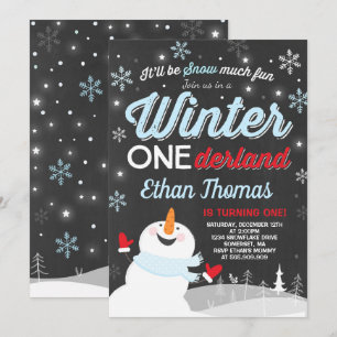 Hiver ONE derland Anniversaire Invitation Snowman 