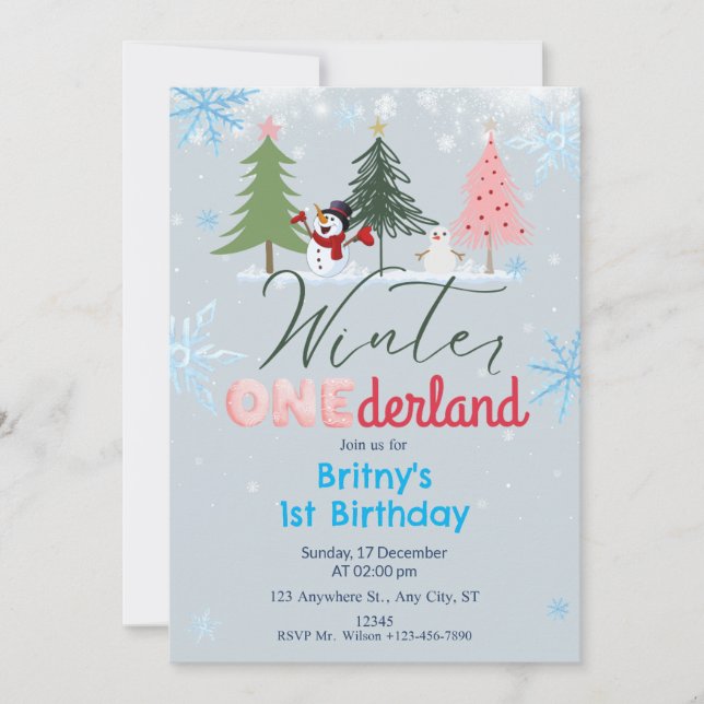 Hiver ONE derland Anniversaire Invitation Snowman  (Devant)
