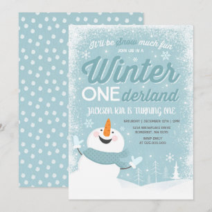Hiver ONE derland Anniversaire Invitation Snowman 