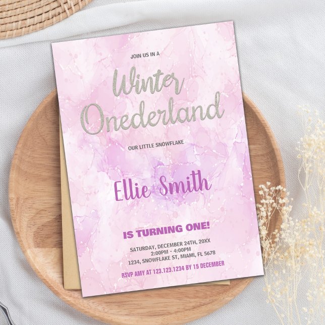 Hiver ONE derland Anniversaire Invitations Art ros (Winter ONEderland Birthday Invitations Pink Art)