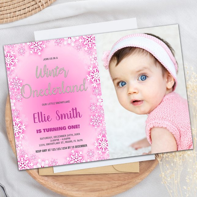 Hiver ONE derland Anniversaire Invitations avec ph (Winter ONEderland Birthday Invitations with photo)