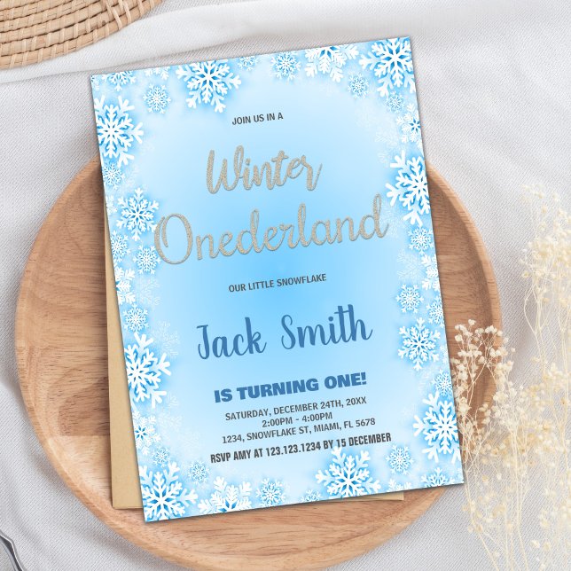Hiver ONE derland Anniversaire Invitations Blue Sn (Winter ONEderland Birthday Invitations Blue Snow)