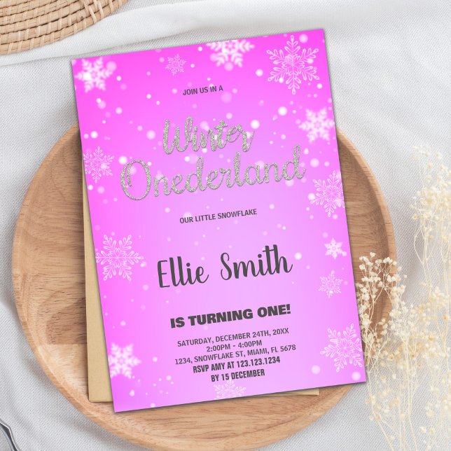 Hiver ONE derland Anniversaire Invitations Golden  (Winter ONEderland Birthday Invitations Golden Pink)