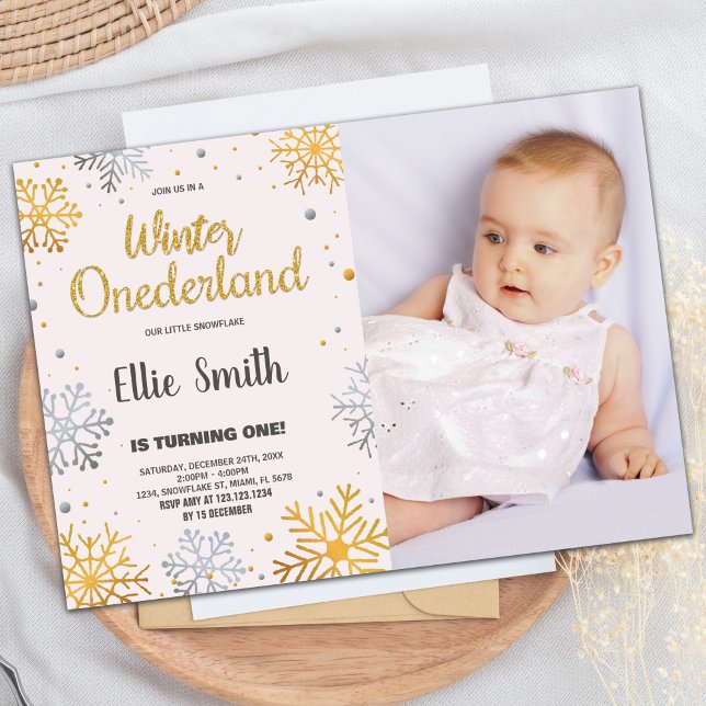 Hiver ONE derland Anniversaire Invitations Neige P (Winter ONEderland Birthday Invitations Snow Photo)