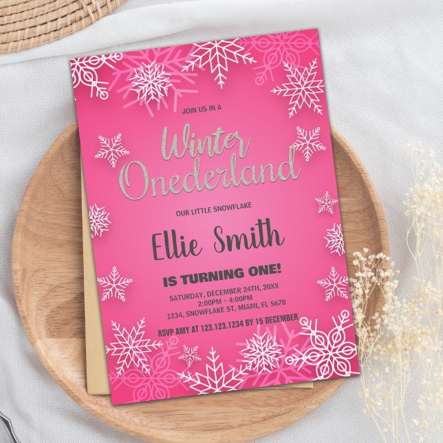 Hiver ONE derland Anniversaire Invitations Neige r (Winter ONEderland Birthday Invitations Pink Snow)