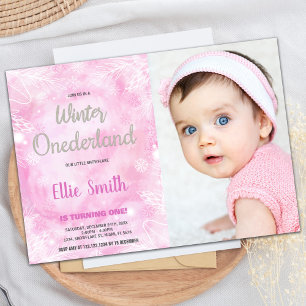 Hiver ONE derland Anniversaire Invitations Pink Ph
