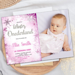 Hiver ONE derland Anniversaire Invitations Pink Ph