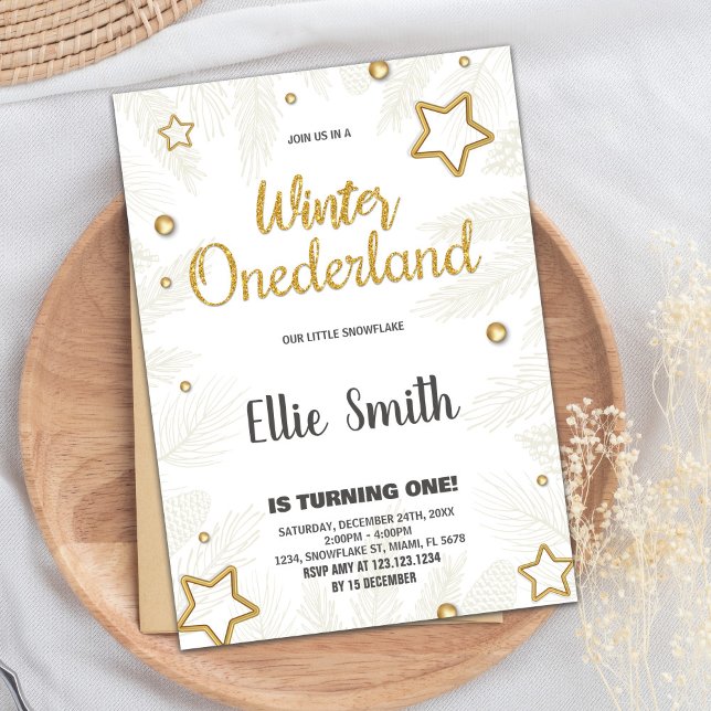 Hiver ONE derland Anniversaire Invitations Star Go (Winter ONEderland Birthday Invitations Star Golden)