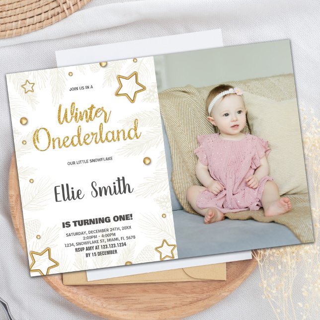 Hiver ONE derland Anniversaire Invitations Star Ph (Winter ONEderland Birthday Invitations Star Photo)