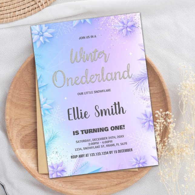 Hiver ONE derland Anniversaire Invitations Violet (Winter ONEderland Birthday Invitations Purple)