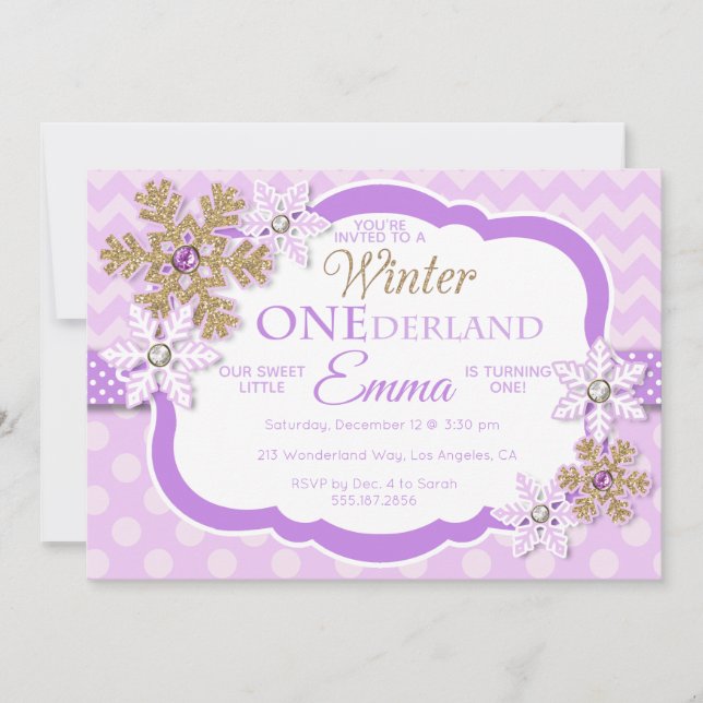 Hiver ONE derland Girls First Birthday Invitation (Devant)