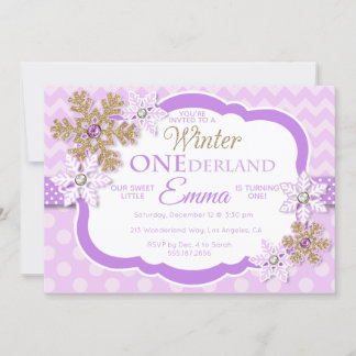 Hiver ONE derland Girls First Birthday Invitation