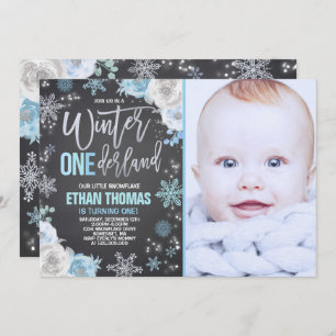 Hiver ONE derland Invitation Anniversaire Blue Sil