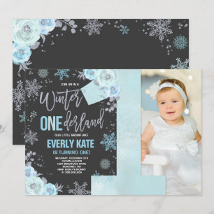 Hiver ONE derland Invitation Anniversaire Blue Sil