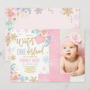 Hiver ONE derland Invitation Anniversaire Pink Gol