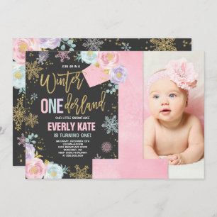 Hiver ONE derland Invitation Anniversaire Pink Gol