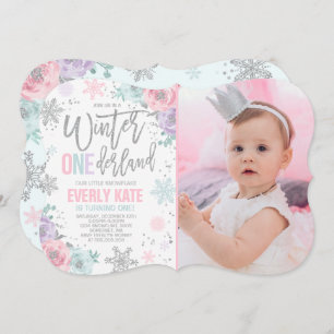 Hiver ONE derland Invitation Anniversaire Pink Sil