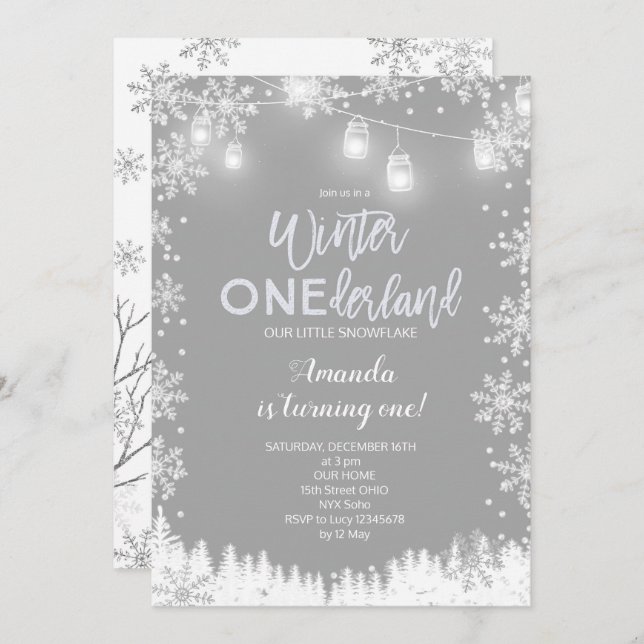 Hiver ONE derland Neige Anniversaire Invitation ne (Devant / Derrière)