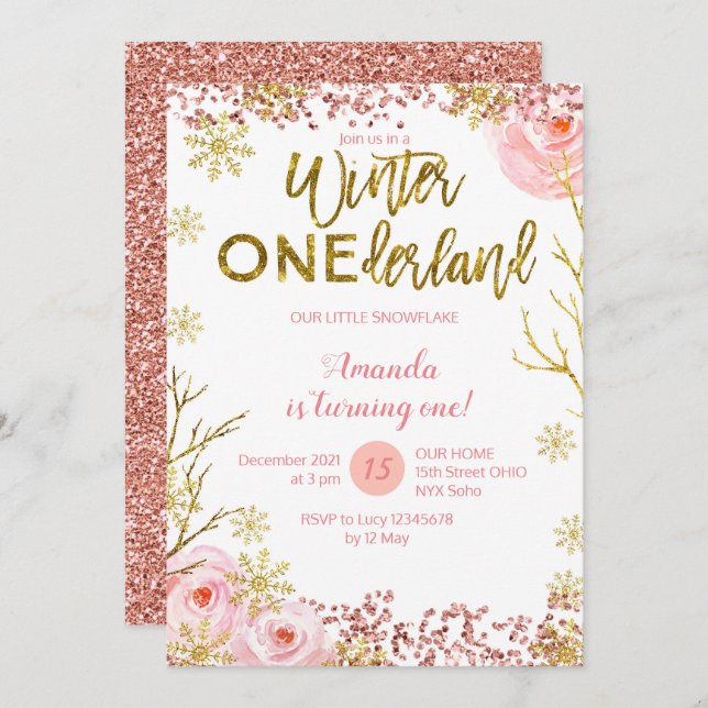 Hiver ONE derland Premier anniversaire Invitation  (Devant / Derrière)