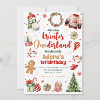 Hiver ONE derland Rouge Noël Invitation d'annivers