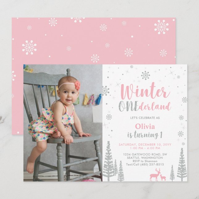 Hiver Onederland 1er Anniversaire Invitation - Fil (Devant / Derrière)