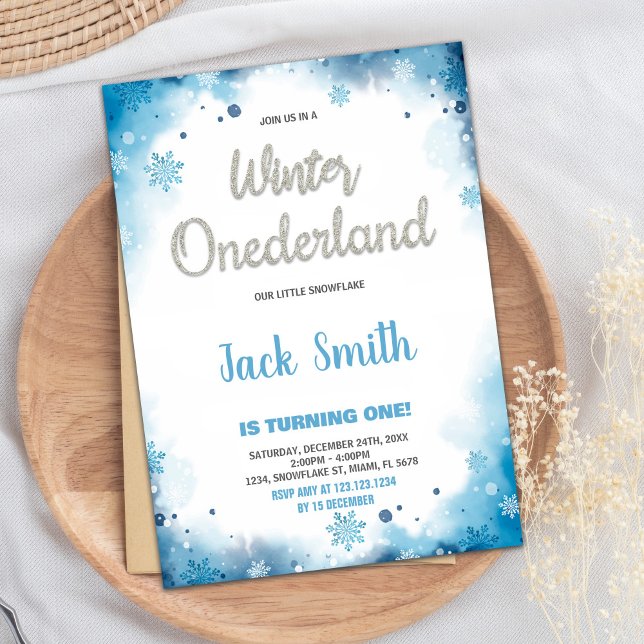 hiver onederland 1er anniversaire invitations Bleu (winter onederland 1st birthday invitations Blue)