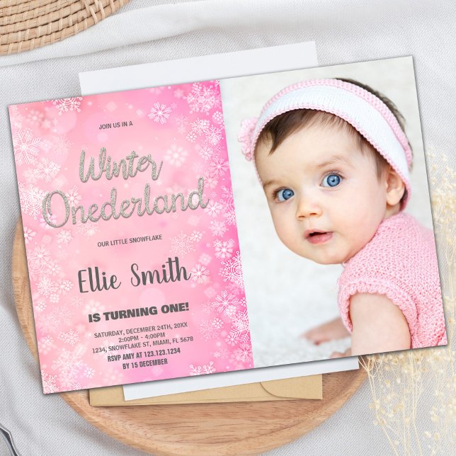 hiver onederland 1er anniversaire invitations Phot (winter onederland 1st birthday invitations Photo)