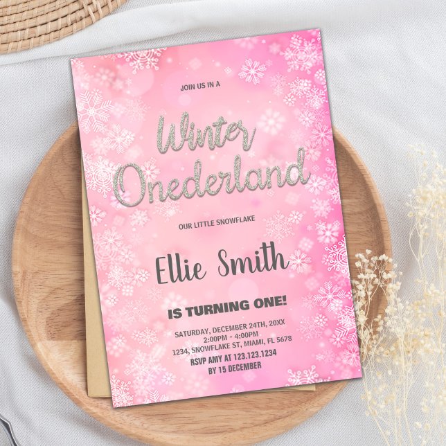 hiver onederland 1er anniversaire invitations Pink (winter onederland 1st birthday invitations Pink)