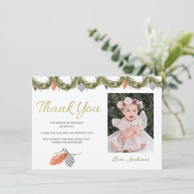 Hiver Onederland Anniversaire Carte de remerciemen (Debout devant)