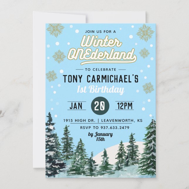 Hiver Onederland Anniversaire Invitation (Devant)