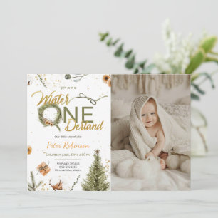 Hiver Onederland Anniversaire Invitation avec phot