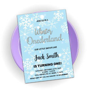 Hiver Onederland Anniversaire Invitations flocons 