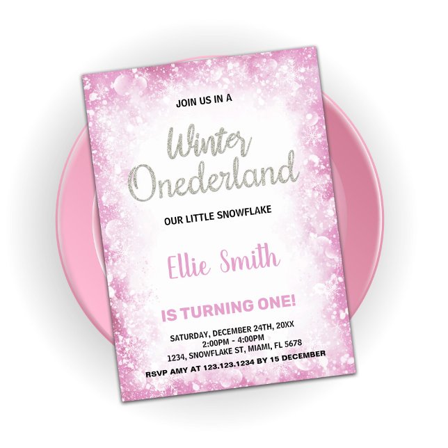 Hiver Onederland Anniversaire Invitations Nuage ro (Winter Onederland Birthday Invitations Pink Cloud)
