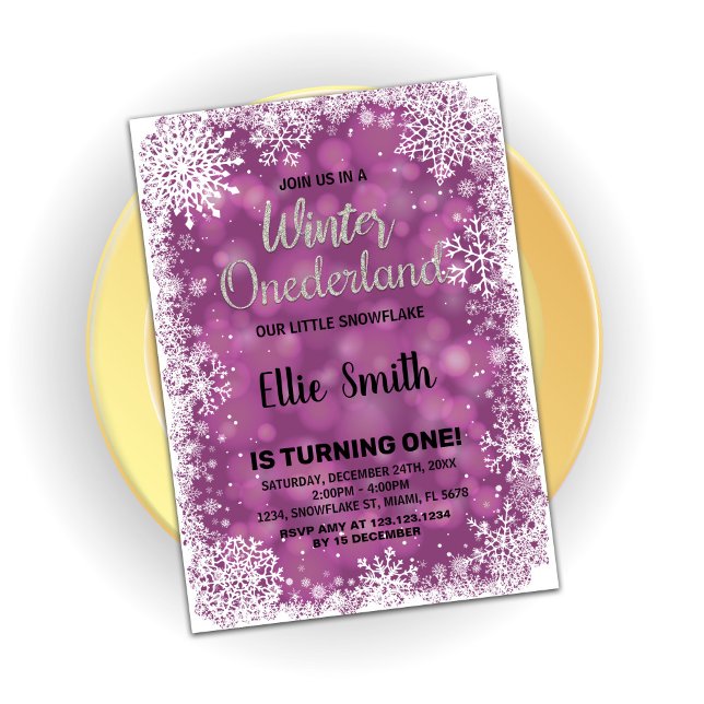 Hiver Onederland Anniversaire Invitations Purple (Winter Onederland Birthday Invitations Purple)