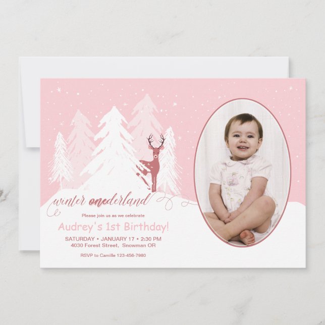 Hiver Onederland Custom Anniversaire Invitation (Devant)