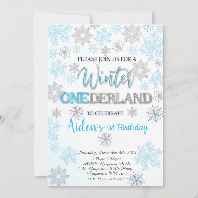 Hiver Onederland First Birthday Invitation (Devant)
