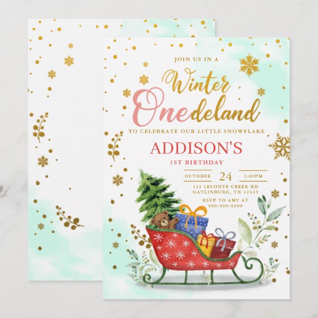 Hiver Onederland First Birthday Invitation (Devant / Derrière)