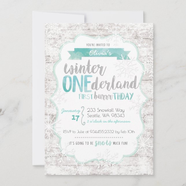 Hiver Onederland First Birthday Invitation (Devant)