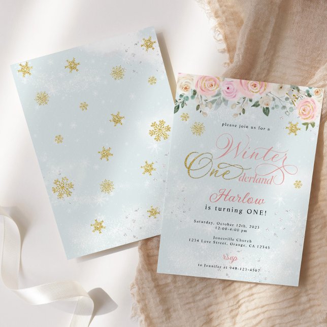 Hiver Onederland Flocon de neige Invitation Annive (Créateur téléchargé)